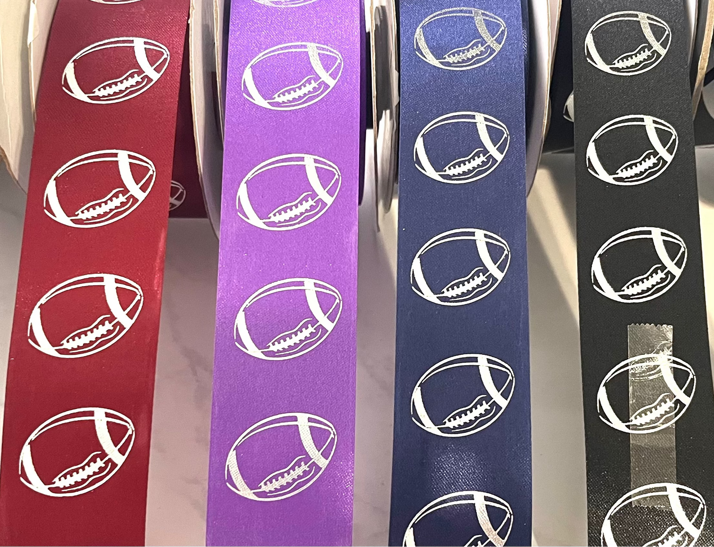 Ribbon - Football Imprint Full Roll Silver Imprint - #9 x 25 yds