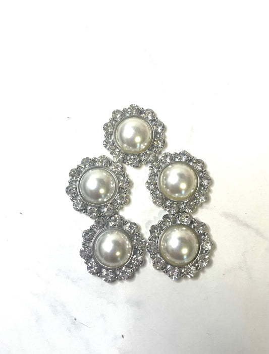 Bling - 3/4"  Rhinestone Circle Pearl Center - 4pk