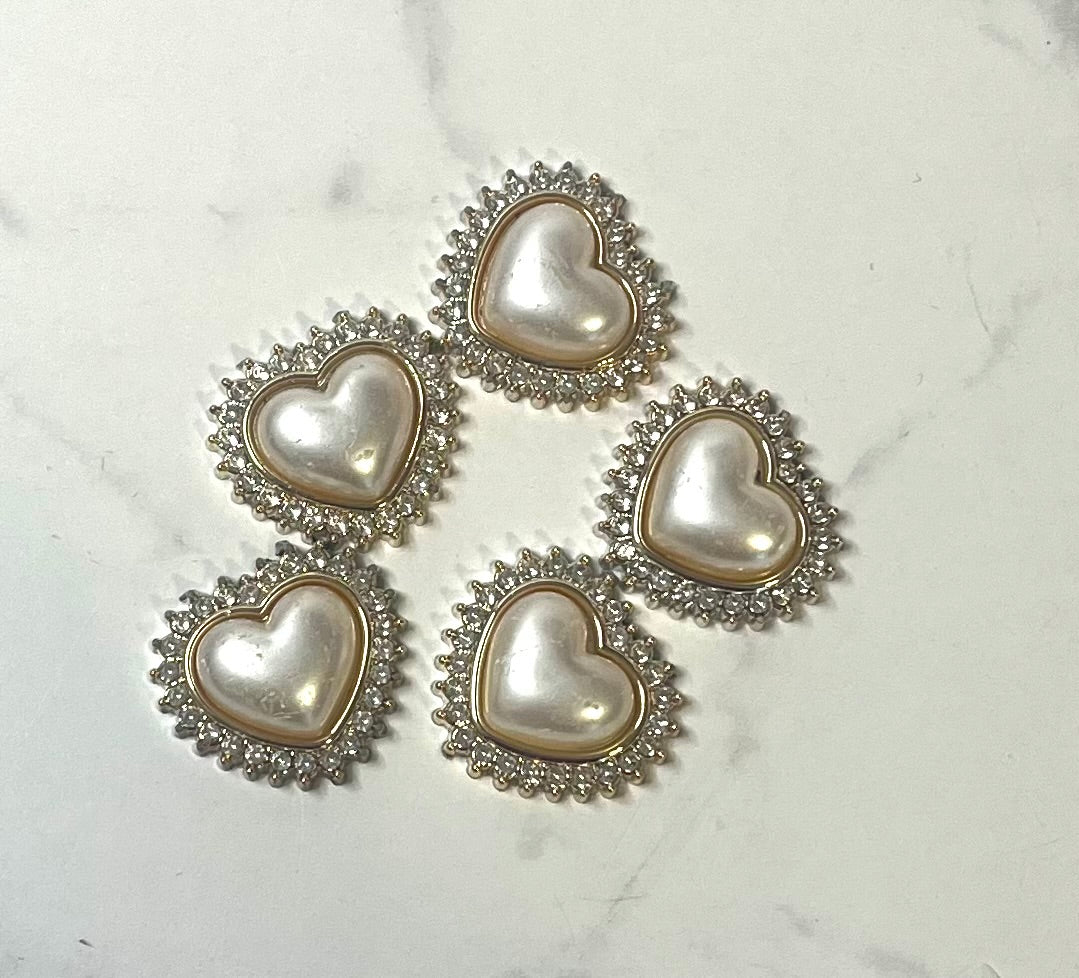 Bling - 1" Heart Pearl Center - 5pk