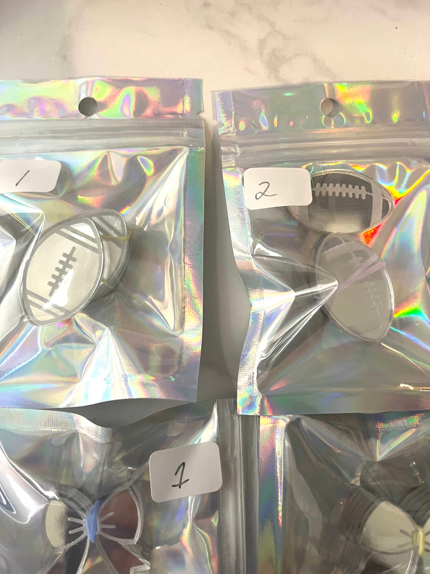 Acrylic - Bows & Footballs - 5pack Silver Mirror