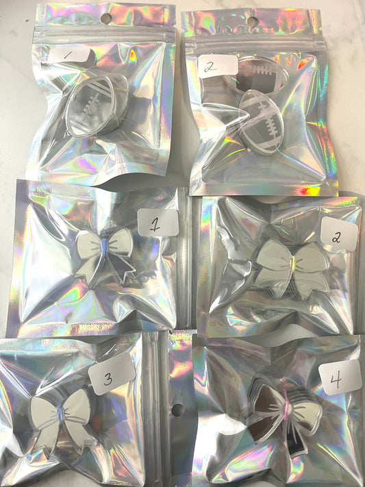 Acrylic - Bows & Footballs - 5pack Silver Mirror