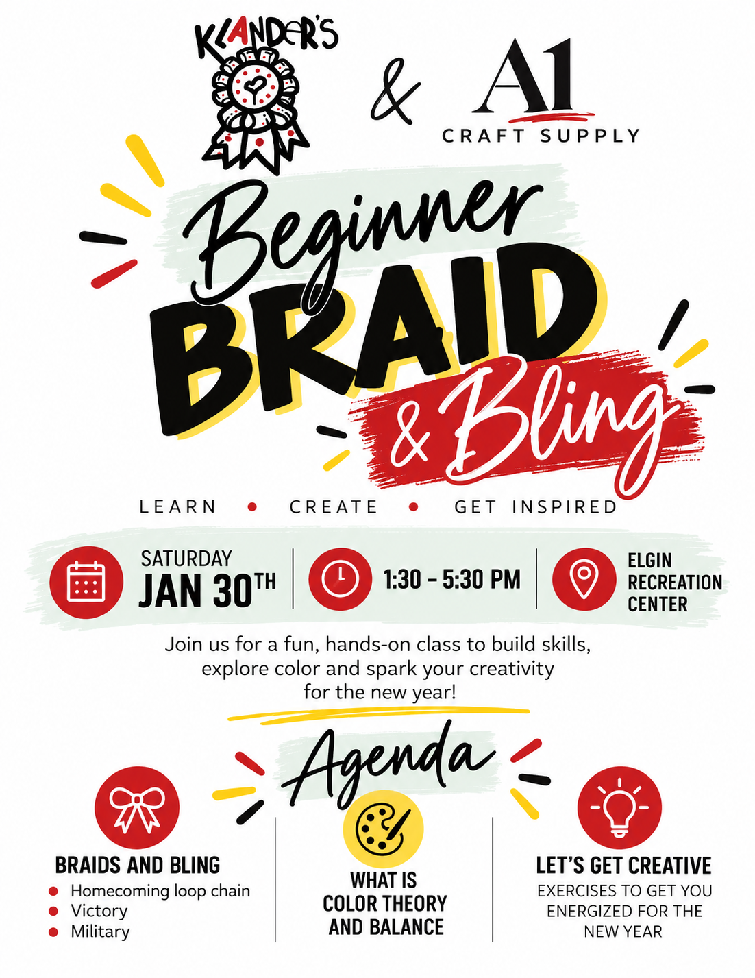 Jan. 30th Let’s Get Creative Elgin Recreation Center Elgin, TX  Saturday 1:30-5:30pm