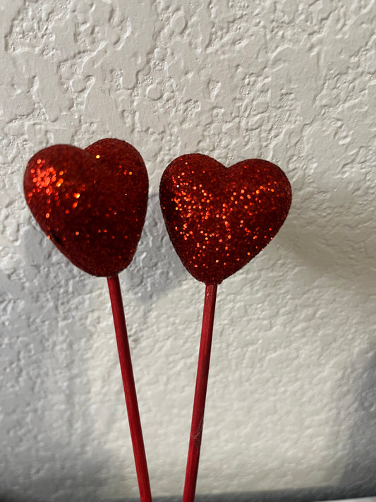Floral Picks - Red Glitter Hearts 2pk