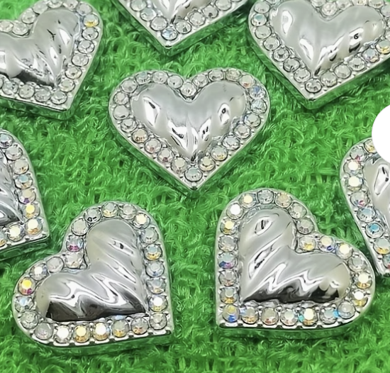 Bling - Textured Heart with AB Rhinestones - 5 pcs