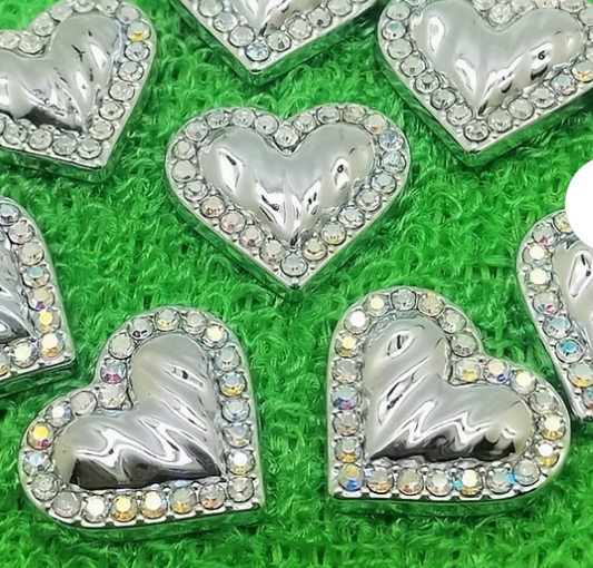 Bling - Textured Heart with AB Rhinestones - 5 pcs